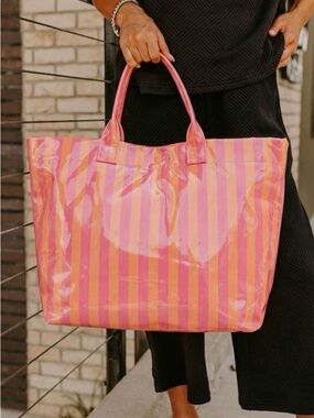 Striped Pink and Orange Tote Bag